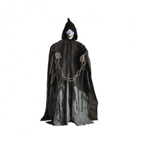 location-deco-halloween-lyon-squelette-sur-pied-160-cm-anime-son-et-lumiere-avec-chaine-qui-attache-ses-mains