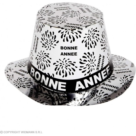 Chapeau Haut de Forme Unisexe Adulte Bonne Année, Chapeau festif réveillon du Nouvel an, Couleur Argenté ou Doré