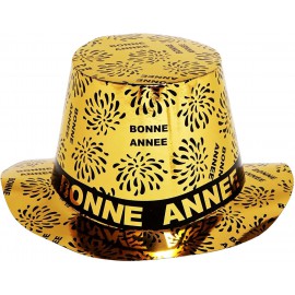 Chapeau Haut de Forme Unisexe Adulte Bonne Année, Chapeau festif réveillon du Nouvel an, Couleur Argenté ou Doré