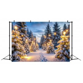 location-toile-de-fond-decoration-foret-enneigee-montaghne-nature-guilande-de-lumière-lyon-hiver-merveille