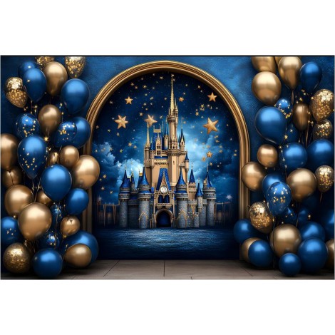 location-toile-de-fond-decoration-château étoiles féerie pour conte de Roi et Reine, princes et princesses - magie ballons