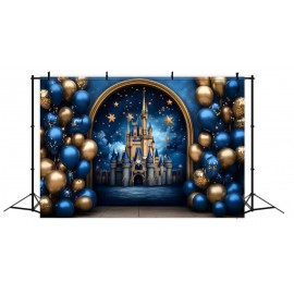 location-toile-de-fond-decoration-château étoiles féerie pour conte de Roi et Reine, princes et princesses - magie ballons