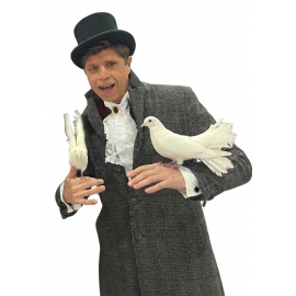 artiste-dresseur-oiseaux-spectacle-rue-animateur-animalier-evenementiel-montreur-colombes-blanches-fete-village