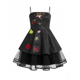 location-robe-courte-noir-lamé-brillant-avec-volant-tulle-noir-style-fun-lyon
