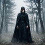 Cape Longue Noire à Capuche avec Pèlerine - Style Gothique nécromancien - squelette - Mage - Squelette - Seigneur des Ombres - 