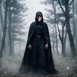 Cape Longue Noire à Capuche avec Pèlerine - Style Gothique nécromancien - squelette - Mage - Squelette - Seigneur des Ombres - 