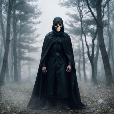 Cape Longue Noire à Capuche avec Pèlerine - Style Gothique nécromancien - squelette - Mage - Squelette - Seigneur des Ombres - 