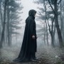 Cape Longue Noire à Capuche avec Pèlerine - Style Gothique nécromancien - squelette - Mage - Squelette - Seigneur des Ombres - 