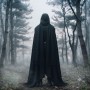 Cape Longue Noire à Capuche avec Pèlerine - Style Gothique nécromancien - squelette - Mage - Squelette - Seigneur des Ombres - 