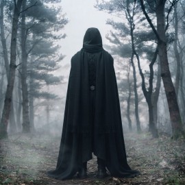 Cape Longue Noire à Capuche avec Pèlerine - Style Gothique nécromancien - squelette - Mage - Squelette - Seigneur des Ombres - 