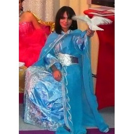 location robe-caftan bleu ciel avec voile Lyon - Déguisement femme orientale
