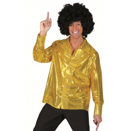 Chemise Homme Année 80 -Disco à paillettes dorées