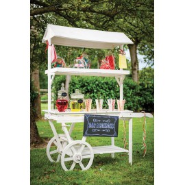Location Candy Bar Lyon - Chariot rétro blanc en bois pour buffet - Charette à gourmandises